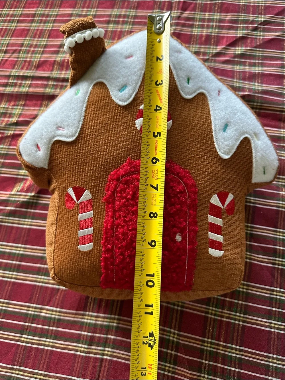 Holiday Gingerbread House Plush Decoration - Brown & Red
